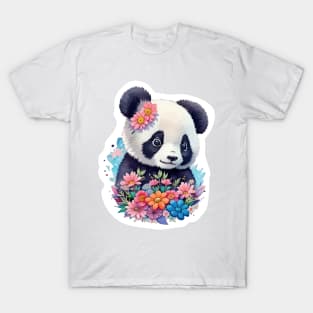 Panda Cute Floral Vintage T-Shirt